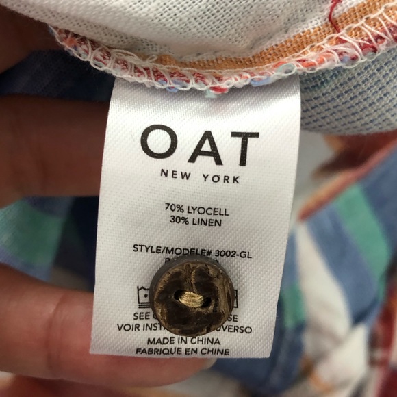 OAT New York Striped Short Sleeve Button Down Linen Blend - Picture 7 of 8
